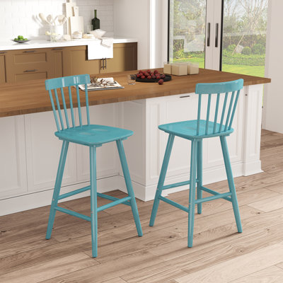 Tabouret de comptoir à dossier en lattes de bois massif de 38,5 po de hauteur