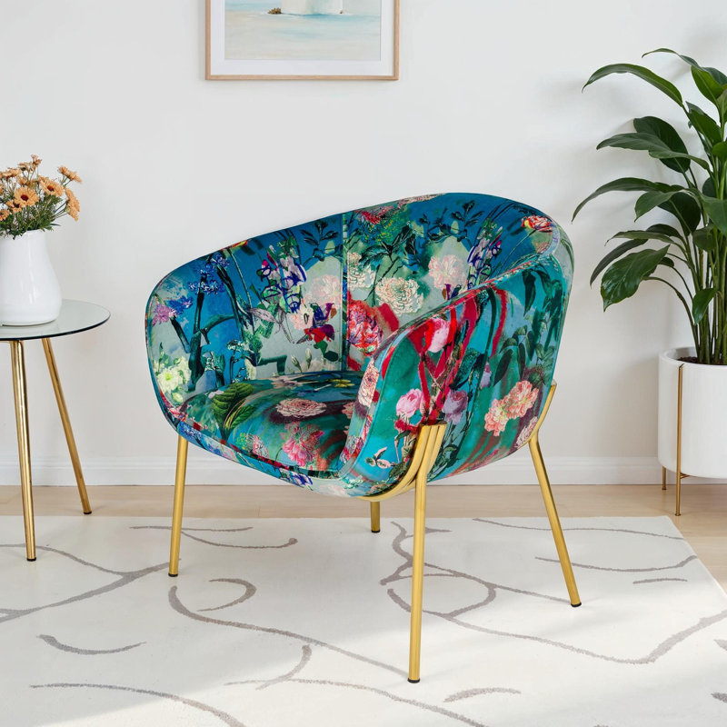 Fauteuil demi-tonneau en velours Winbush