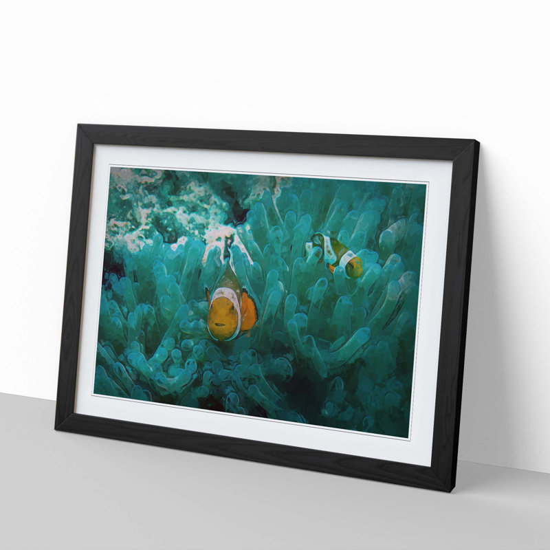 Clownfish and Sea Anemone in Abstract - Picture Frame Graphic Art Print, Black Framed, 27cm H x 36cm W x 2cm D