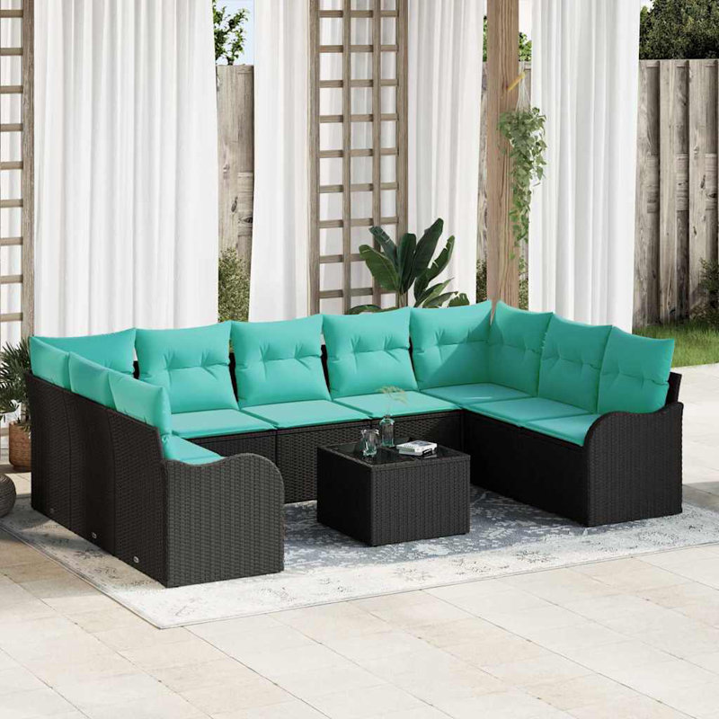 Ensemble de canapé de jardin vidaXL, Coussin bleu / cadre noir