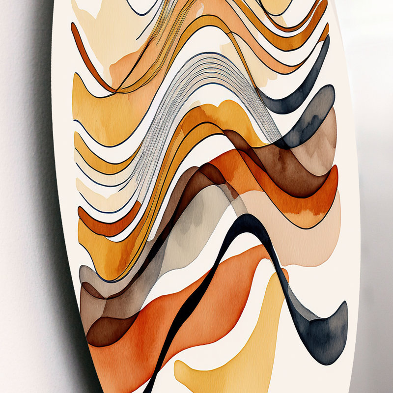 Burnt Orange Waves Abstract I - Minimalisme abstrait, art mural rond sur métal, L 16 po x H 16 po