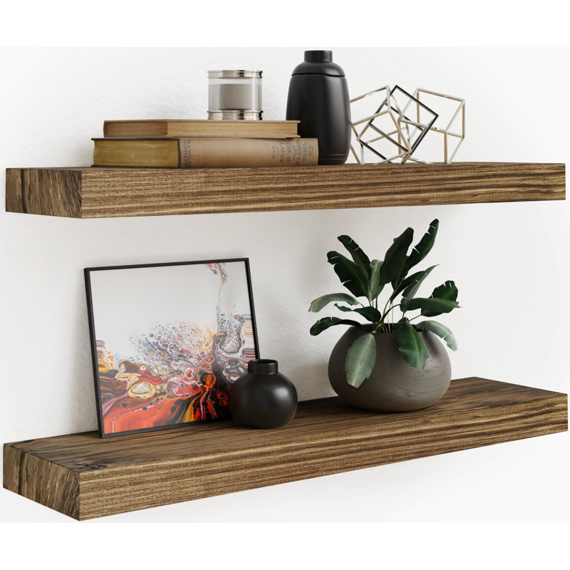 Tablette flottante en bois massif 2 pièces Sporgh, Noyer foncé, H 2 po x l 5,5 po x P 15 po