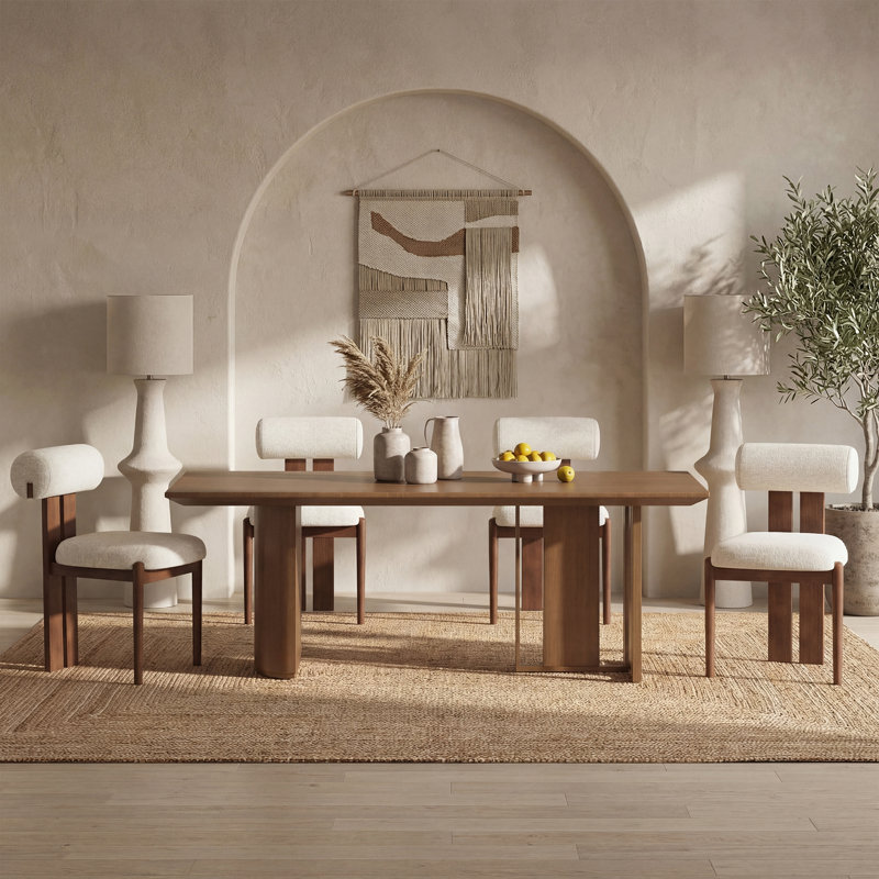 48cm H Fabric Upholstered Dining Chair in Camel, Walnut, Beige, 4