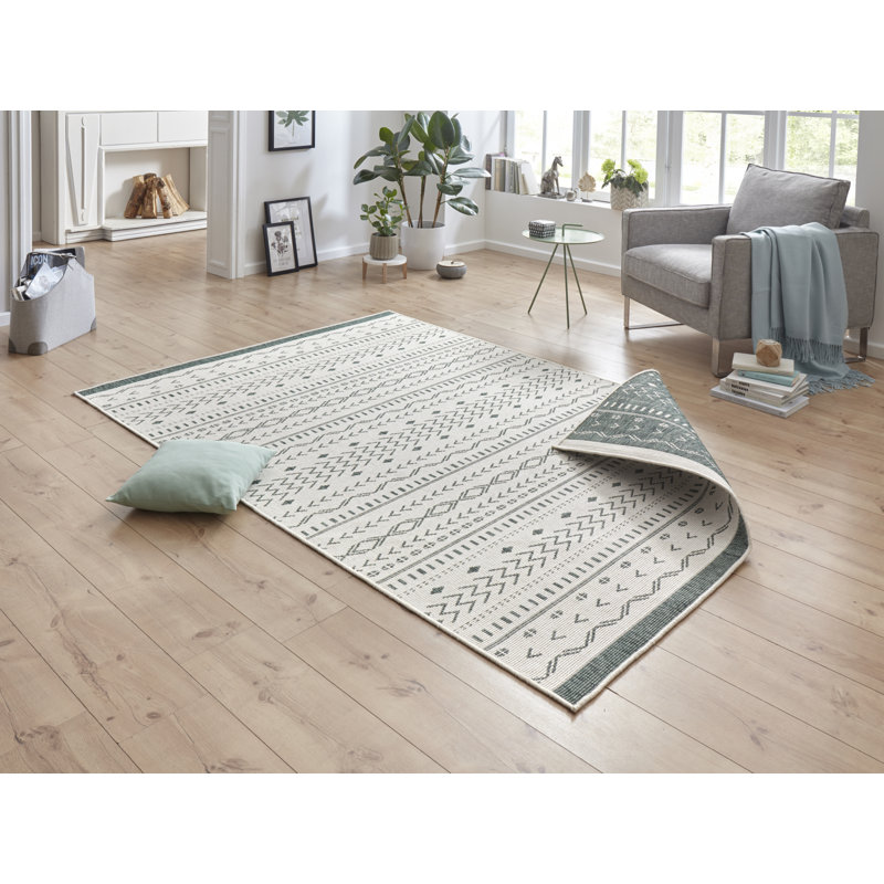 Kuba Woven Green Rug, Rectangle 200 x 290cm