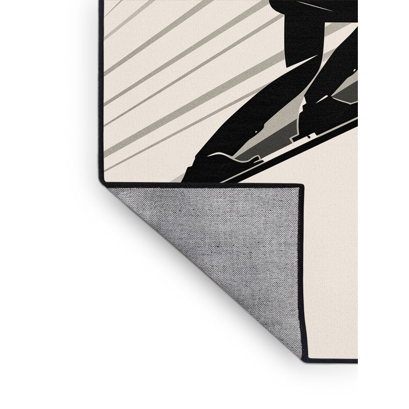Machine Washable Cain Biathlon Skier Modern Rug in Beige – Black Binding, 7x10