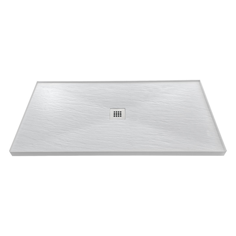 Receveur de douche en alcôve Streamline GSRB-665-653, 152,4 cm x 81,3 cm, en surface solide blanc mat avec bonde centrale
