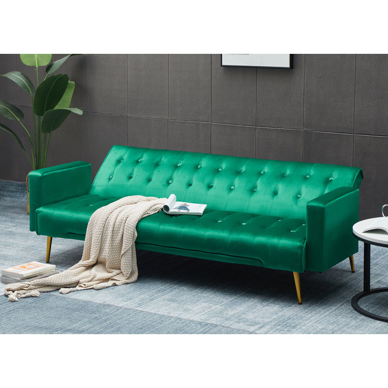Stefaney Twin 75'' Velvet Convertible Sofa, Green Velvet
