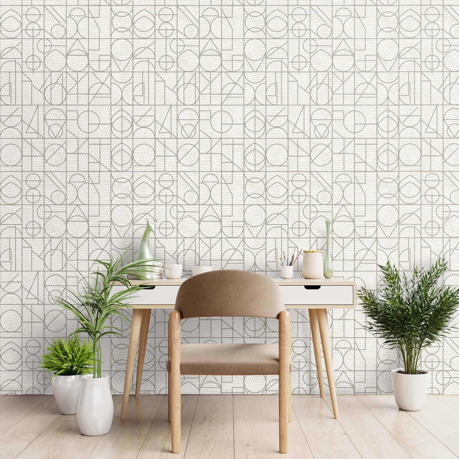 Geometric Peel & Stick Wallpaper Roll, Gray/Taupe