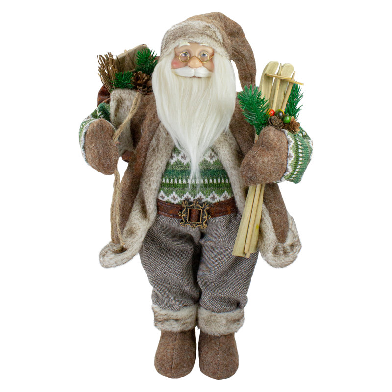 Figurine de père Noël debout 18 "transportant des cadeaux et des skis