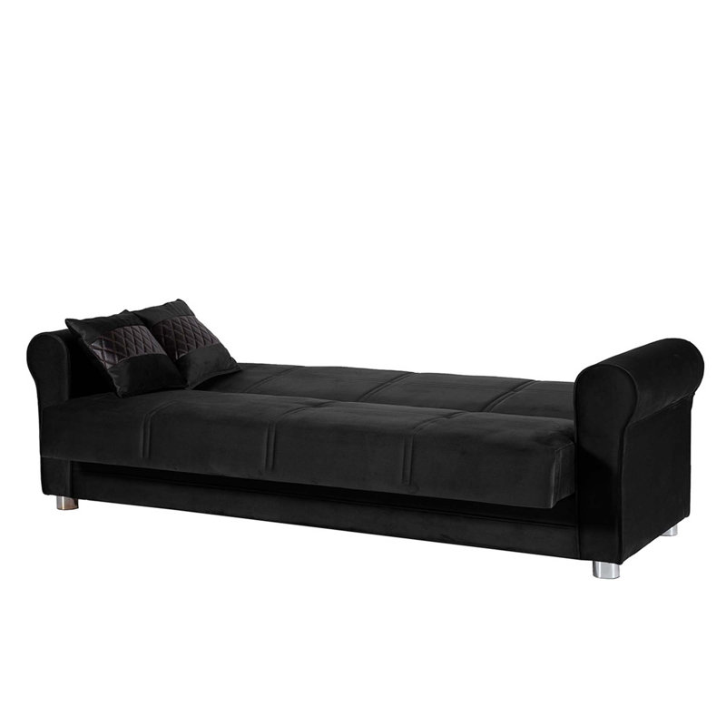 Canapé-lit en tissu avec rangement 3-en-1 Sara, Microfibre noire, H 36,61 po x l 87,79 po x P 33,46 po