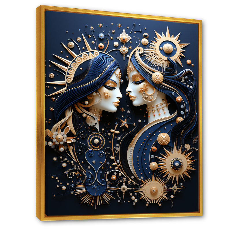 «Native Art Celestial Guardians Midnight» sur toile, H 40 po x l 30 po x P 1,5 po, Cadre flottant doré