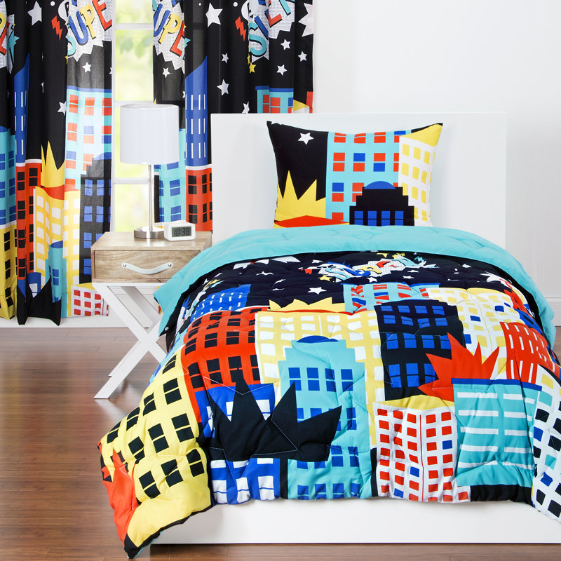 Be Super Blue Microfiber Twin Reversible Kids Comforter Set
