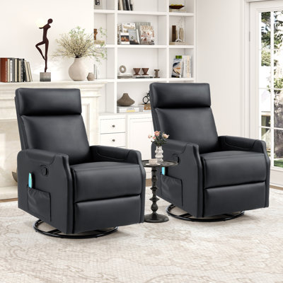 24.8" Wide Modern Manual Swivel Rocking Small Recliner Chair With 8-Point Massage Heating & Side Storage Pocket（Set Of 2)
