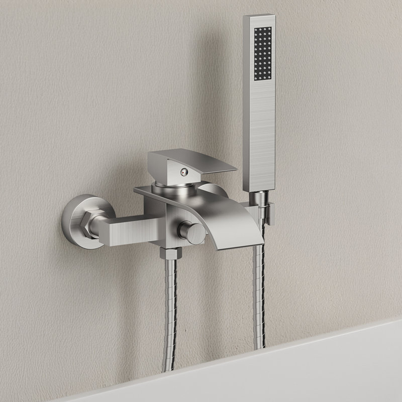Wall Mount Tub Filler Roman Bathtub Faucet with Handheld Shower, Brushed Nickel