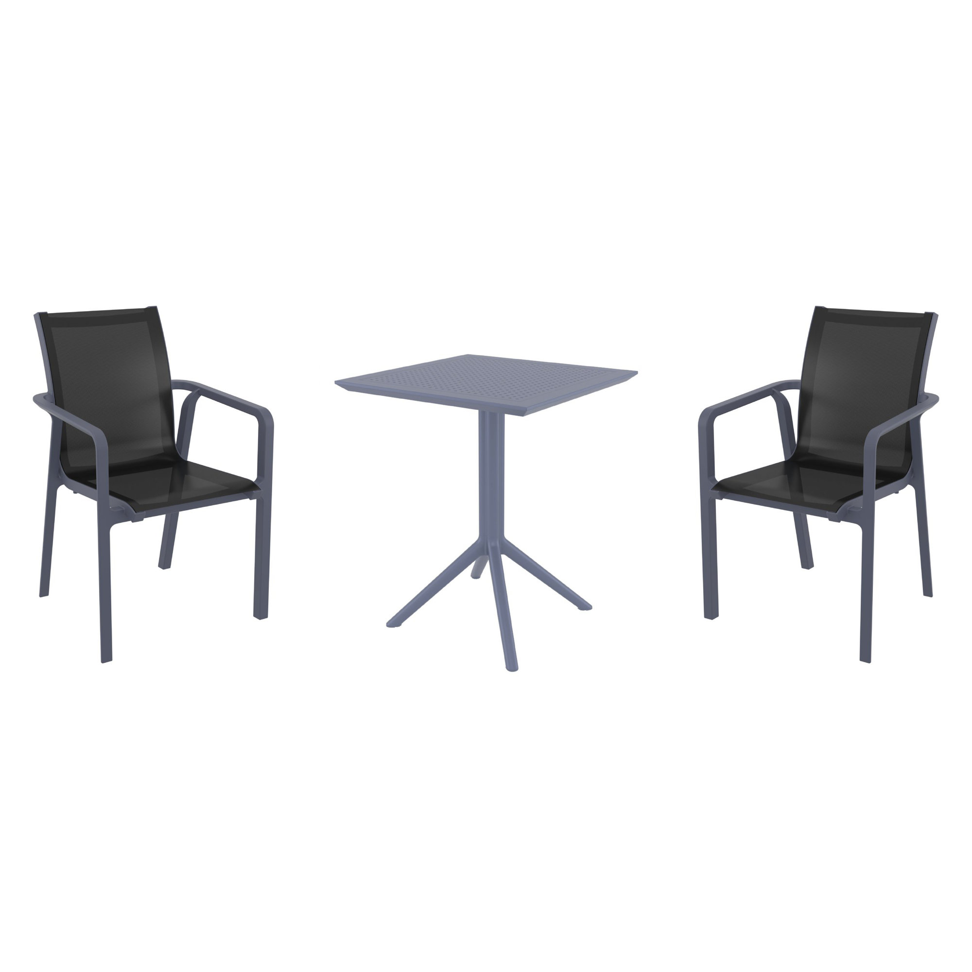 Farrah Square 2 - Person 24" Long Bistro Set, Black/Dark Gray