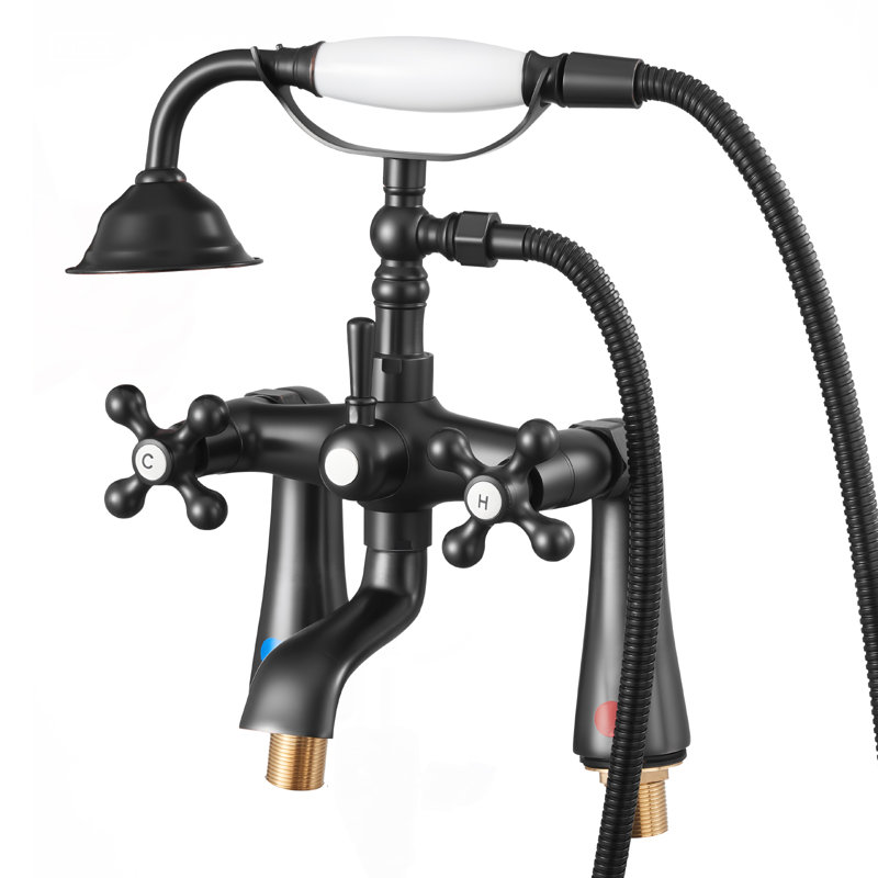 Clawfoot Tub Faucet, Deck Mount Bathtub Faucets with Handheld Shower, Vintage Oil-Rubbed Bronze Clawfoot Tub Filler Faucet Shower Kit with 360° Rotation Spout & 59-inch Long Hose for Bathtubs