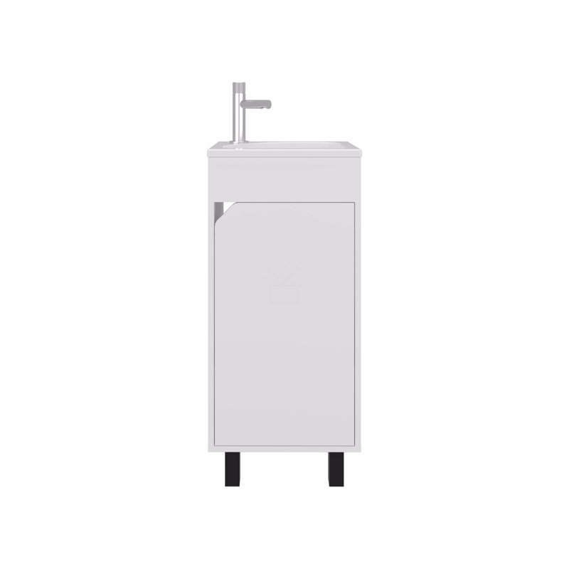 Meuble-lavabo de salle de bain avec lavabo, 1 porte, 4 pieds, Blanc