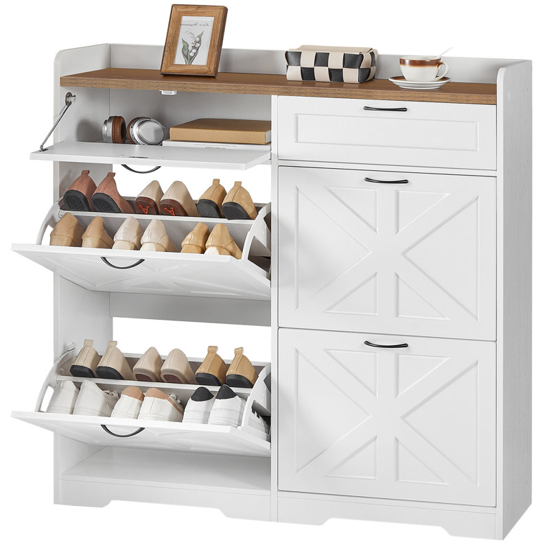 16 Pair Shoe Storage Cabinet with 4 Flip Drawers