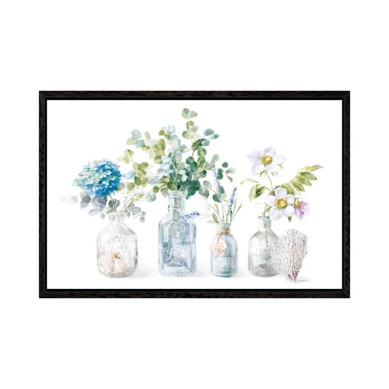 Beach Flowers I by Danhui Nai - Painting on Canvas, 66.04 cm H x 45.72 cm W, Black Framed Canvas