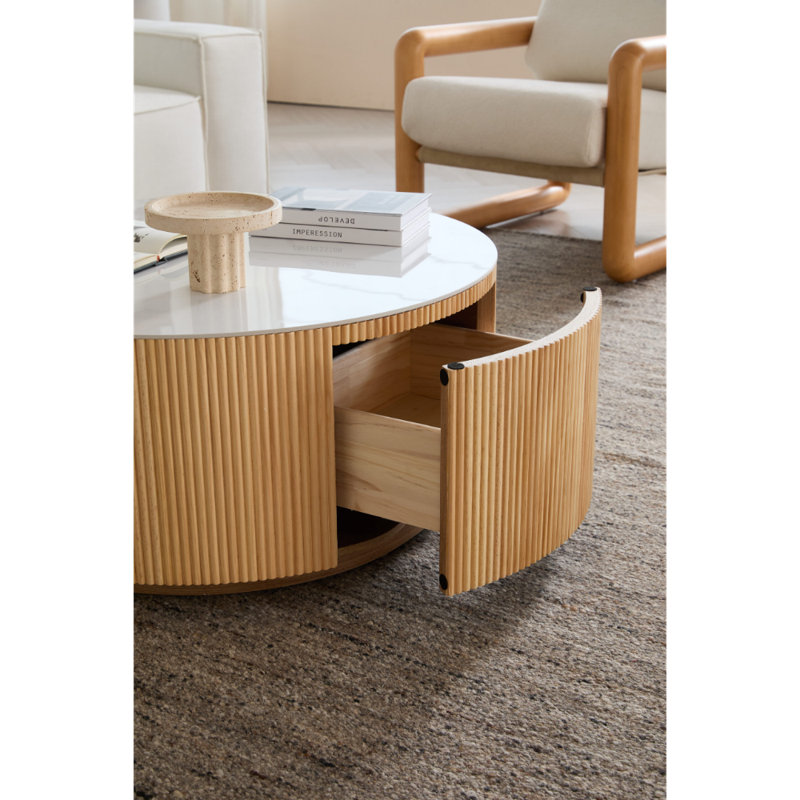 Table basse Aurion en pierre frittée avec base en bois massif