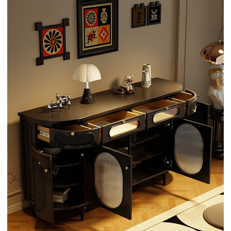 Buffet multifonctionnel de style français, 35.4" H x 55.1" W x 15.7" D, Noir