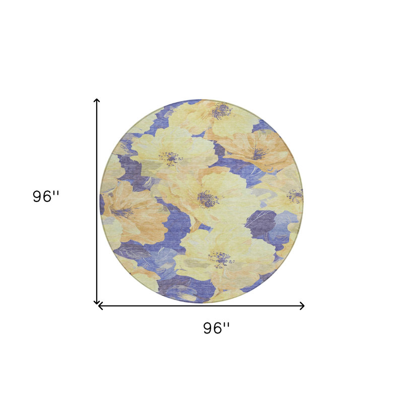 Tapis d'intérieur rond lavable floral mauve et mauve 8 pi