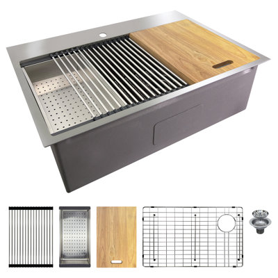 Transolid 30-in X 22-in 18-Gauge Drop-in Stainless Steel Kitchen Workstation Sink