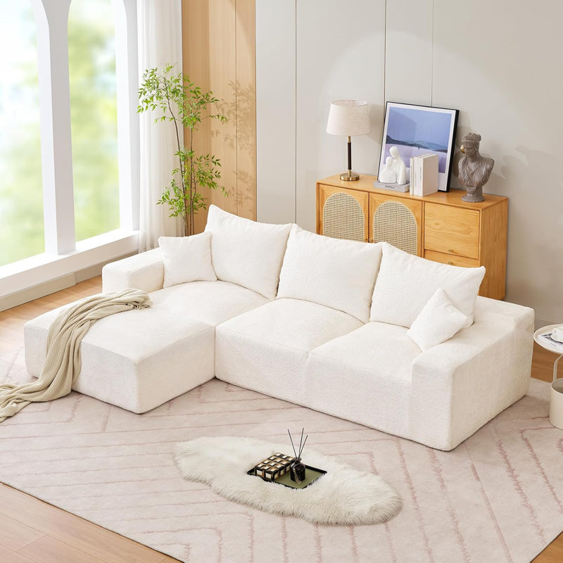 110 Inch Modular Sectional Sofa, Chenille Convertible Couch With 2 Throw Pillows, Oversized Deep Seat L-Shaped Couch