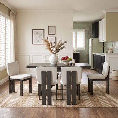 Ensemble de salle à manger en bois sept pièces avec 6 chaises rembourrées