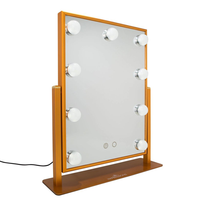 Hollywood Touch Duotone Makeup Mirror with 9 LED Bulbs, Lighted Vanity Mirror with USB Power Outlet, Gold