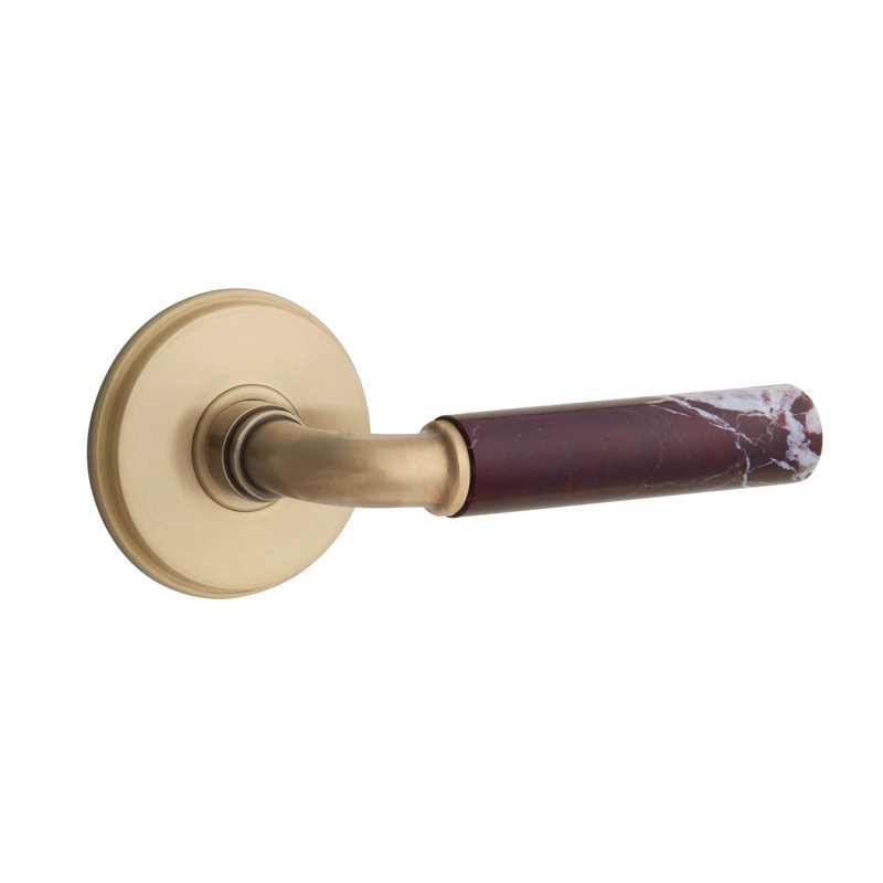 Emtek Select Passage Leverset w/ Watford Rosette & R-Bar Stem, Rosso Levanto Marble Lever (CF), Antique français