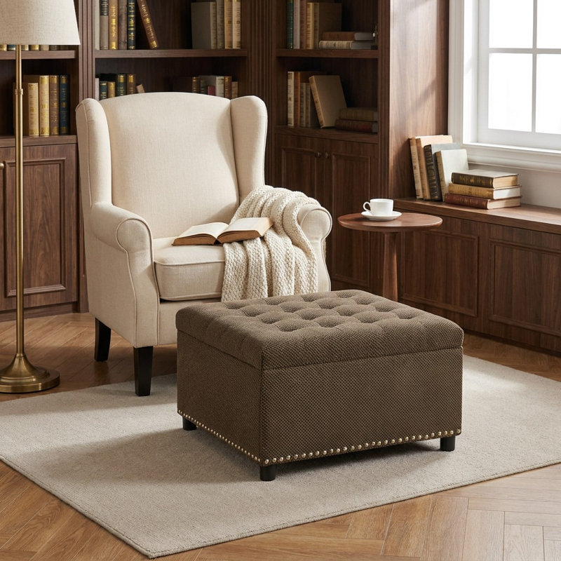 76cm Tufted Square Ottoman with Storage Upholstered Footstool Coffee Table for Living Room Bedroom Entrway, Brown