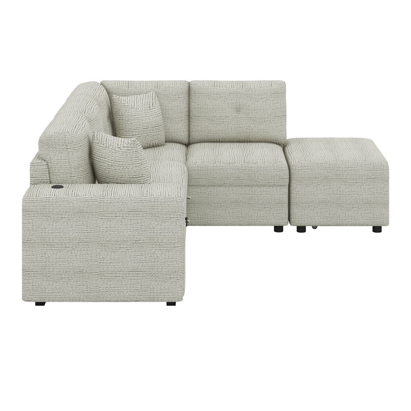Canapé-lit modulaire escamotable avec méridienne de rangement, canapé d'angle modulaire en L avec ports USB, porte-gobelets