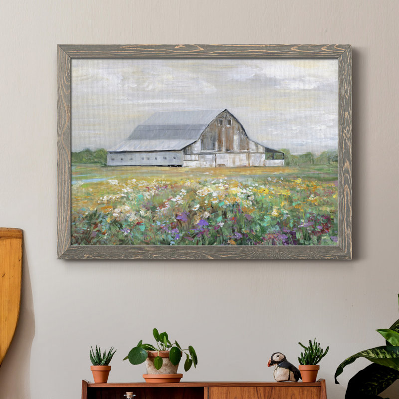 Country Fields - Cadre photo, reproduction d'art sur toile, H 31 po x l 44 po x P 1 po, Toile avec cadre gris