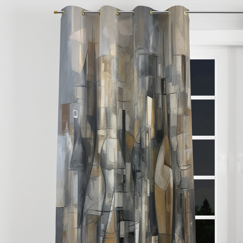 Mid Century Chromatics I - Abstract Midcentury Blackout Grommet Curtain - 1 panel, 52" W x 120" L, Golden Grommets