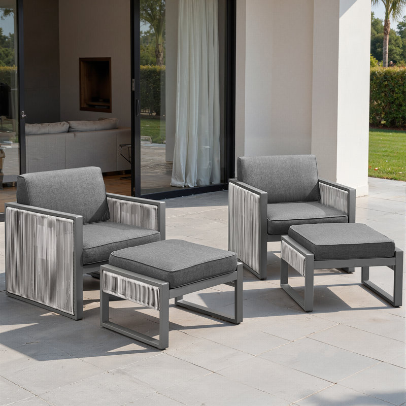 Trinie Outdoor Lounge Chairs With Ottomans And Cushions, Dark Gray