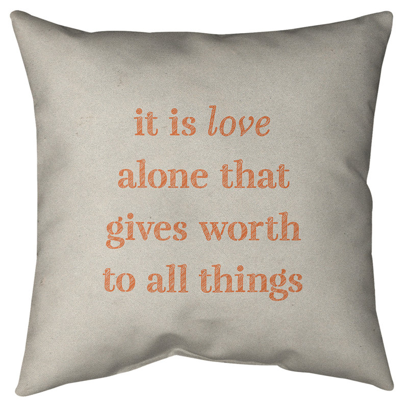 Coussin de sol amour inspirant, H 28 po x l 28 po, Blanc / Orange
