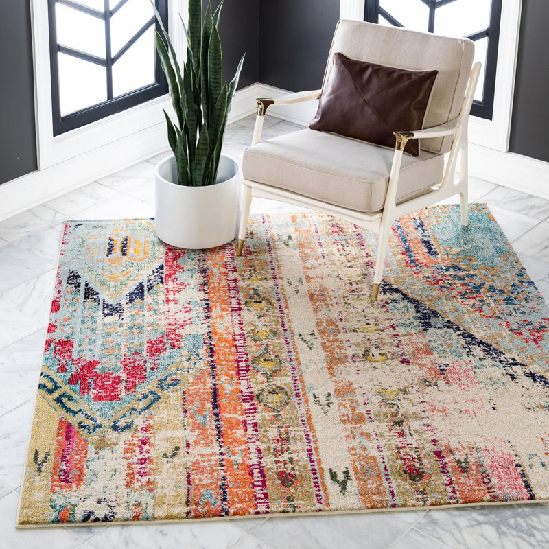 Newburyport Washable Geometric Indoor Rug, Square 6'1"