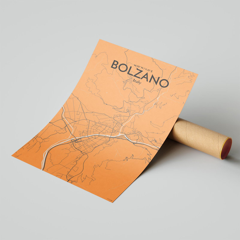 «Bolzano City Map», impression, H 17 po x l 11 po x P 0,05 po, Orange et gris