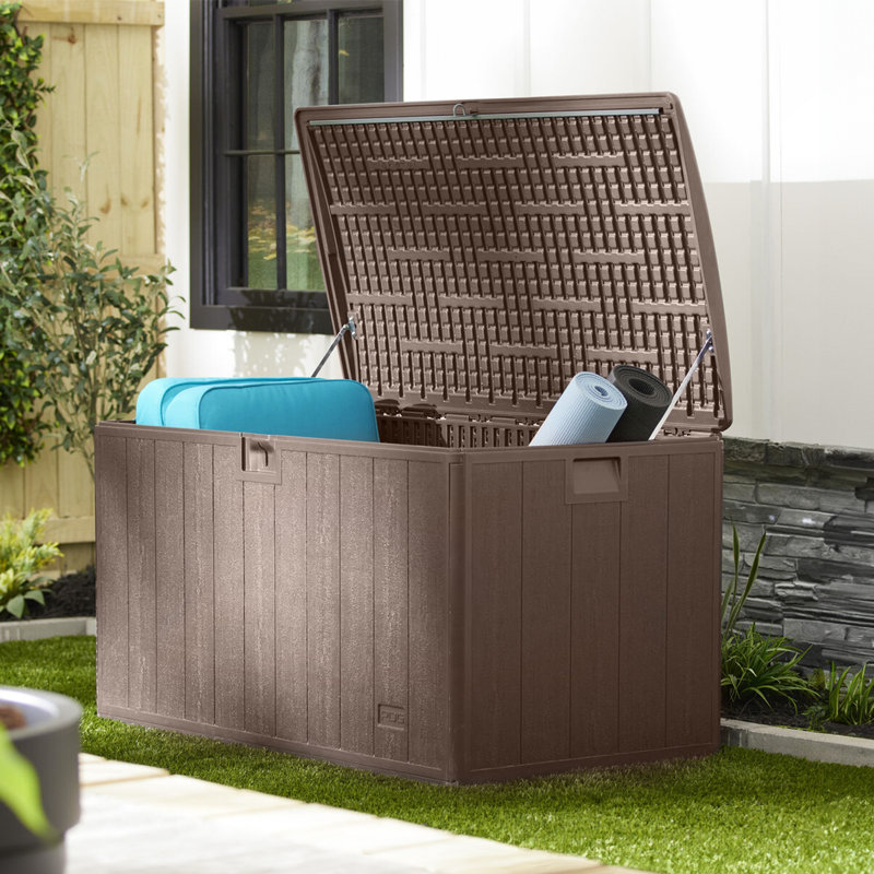 Boîte de rangement pour terrasse en plastique 130 gallons, Brun