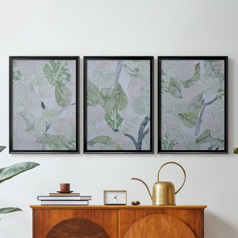 Aspen Spring Leaves I - Toile tendue avec châssis sur mesure - 3 pièces, Noir, H 21 po x l 30 po