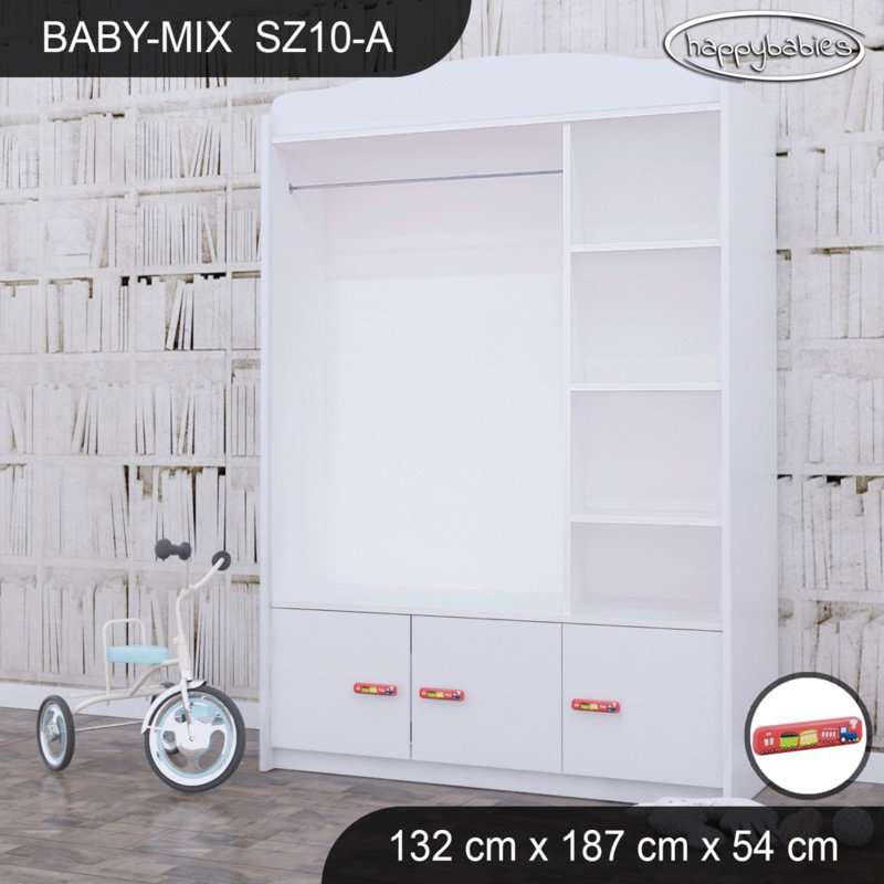 Baby 3 Door Wardrobe, Red/White