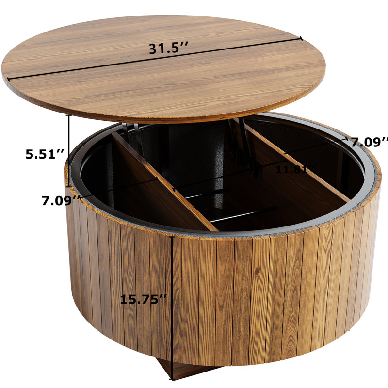 Table basse à plateau relevable 31,5 "avec lumières à DEL RVB et rangement caché - aspect bois naturel, contrôle intelligent de l'application, assemblage facile