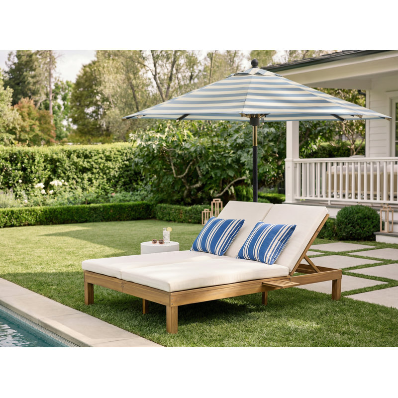 Double Chaise Lounge With Adjustable Backrest And High-Density Cushions, Light Teak