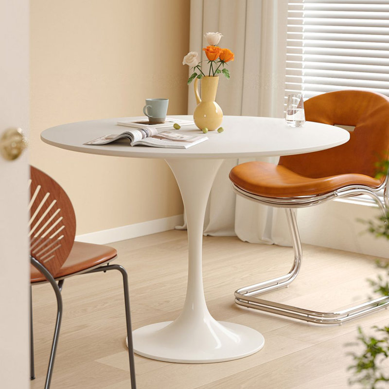 Modern and simple white round table, 28.94”H x 39.37”L x 39.37”W