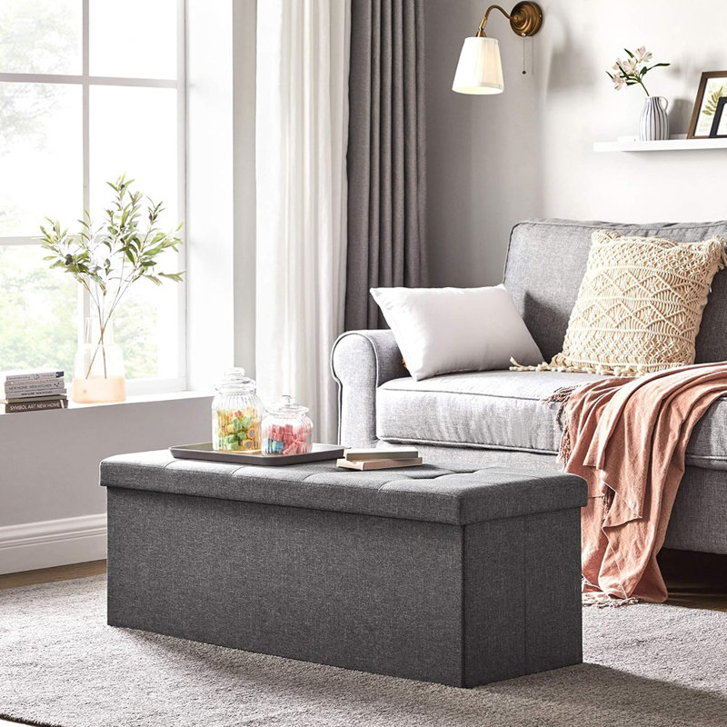 Banc de rangement à couvercle rabattable rembourré, Gris foncé