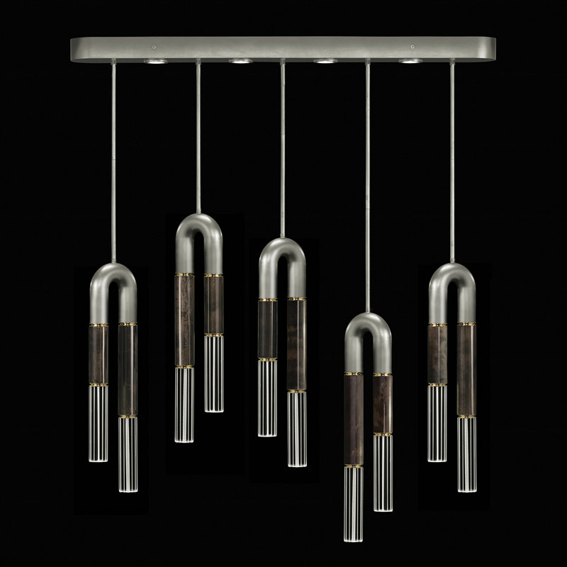 Luminaire suspendu linéaire 51,5 po Antonia, Silver Leaf/Brass/Charcoal