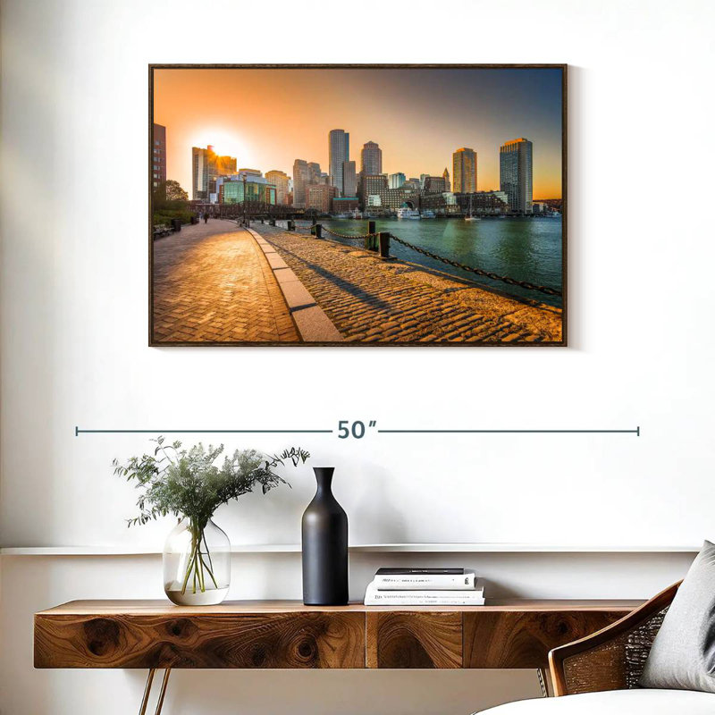 Fan Pier Park, Massachusetts, 37 po x 25 po, Cadre flottant noyer