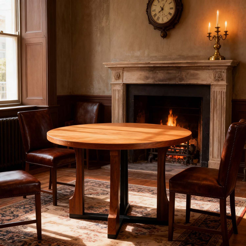 Table de salle à manger ronde avec base piédestal, Noyer