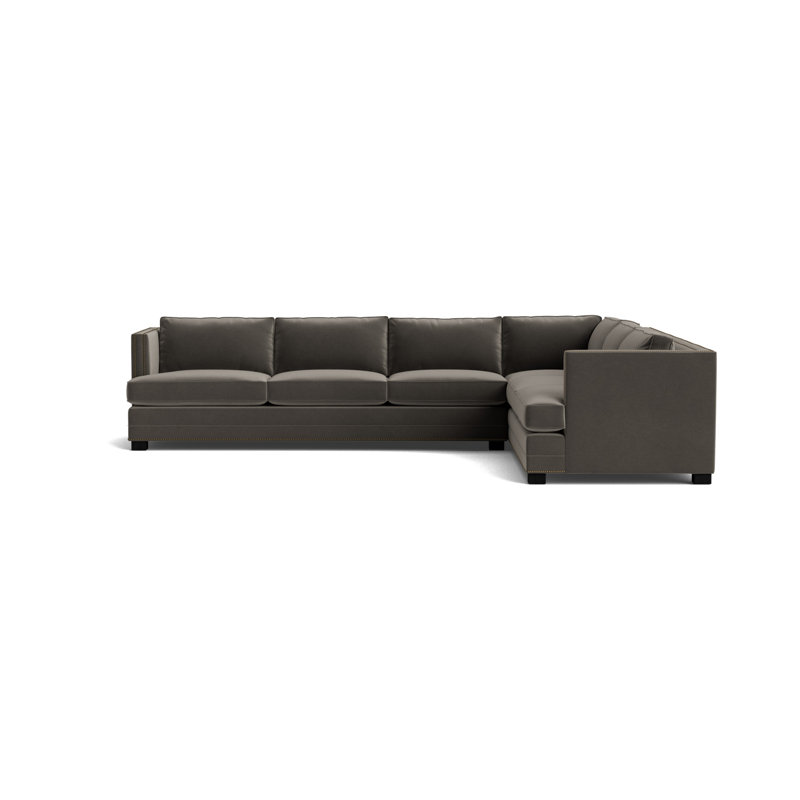 Keaton Chaise Sectional, Performance Velvet - Graphite, Black, Antique Brass